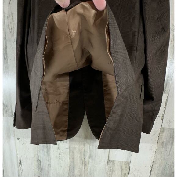 Isaia Napoli Blazer Sport Coat Size 54 (US44) Wool Silk Blend Brown Glen Check - Picture 11 of 11